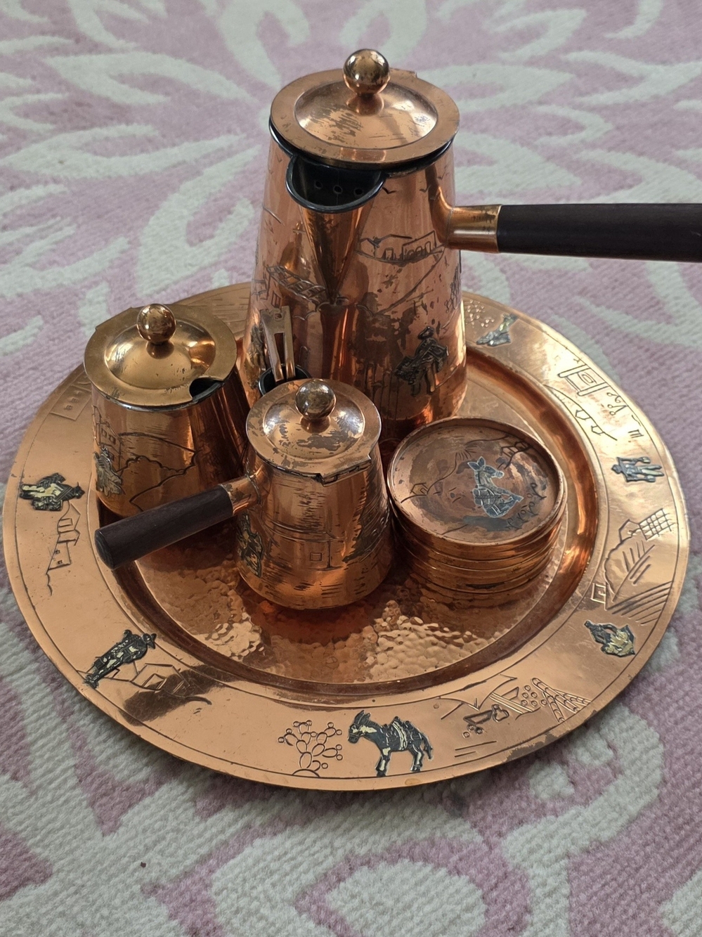Victoria Taxco Copper Sterling Coffee Chocolate Tea Set Ana Brilanti Cony #269